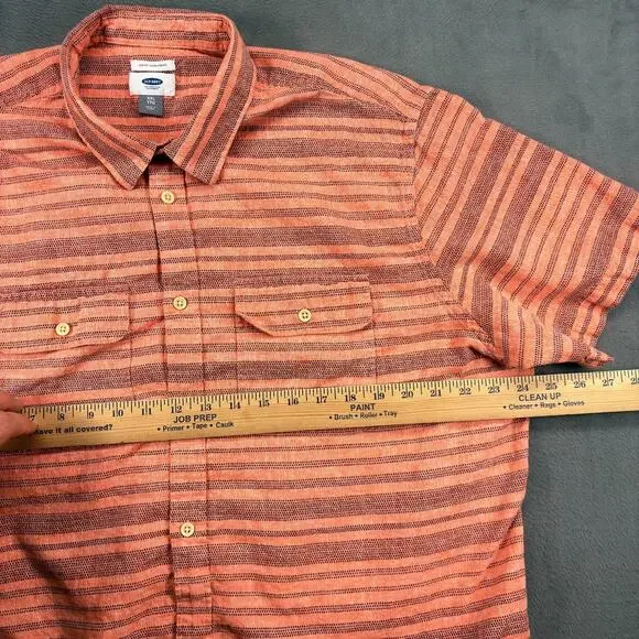 Old Navy Camp Shirt Men's XXL Peach Linen Blend Slim Fit Short Sleeve Breathable - Picture 6 of 7